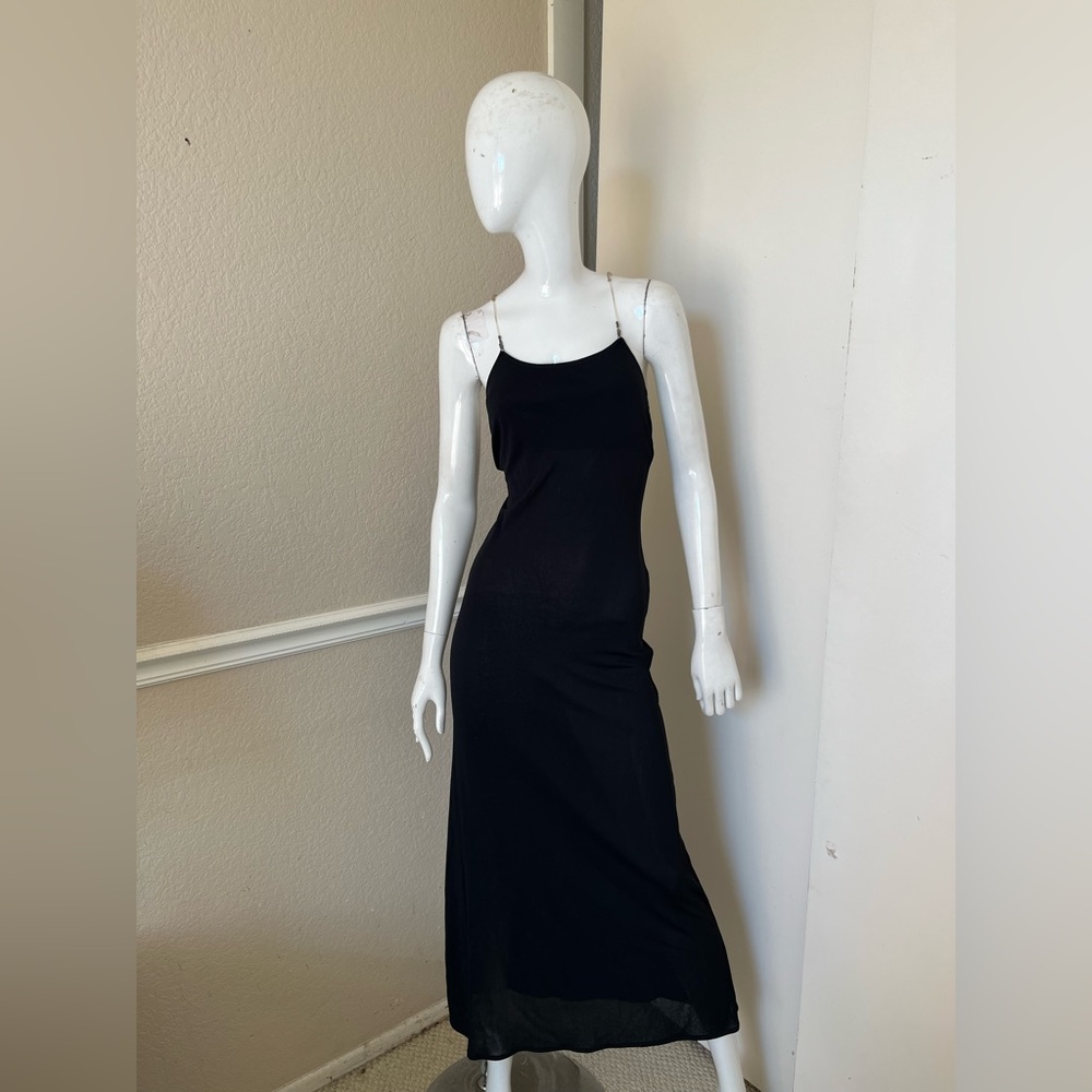 CHEAP AND CHIC MOSCHINO VINTAGE! Black Jersey Maxi Dress w/ Tubing Straps Sz 6